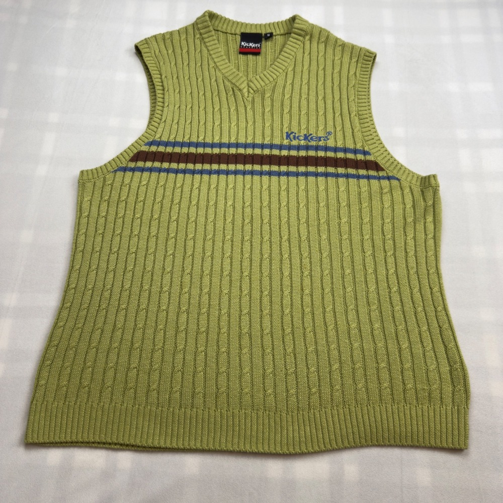 Kickers Classics Mens Medium V Neck Cable Knit Sweater Vest‎ Y2K Revival EUC